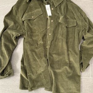 American Eagle Outfitters Green Corduroy Button-Down Shirt
